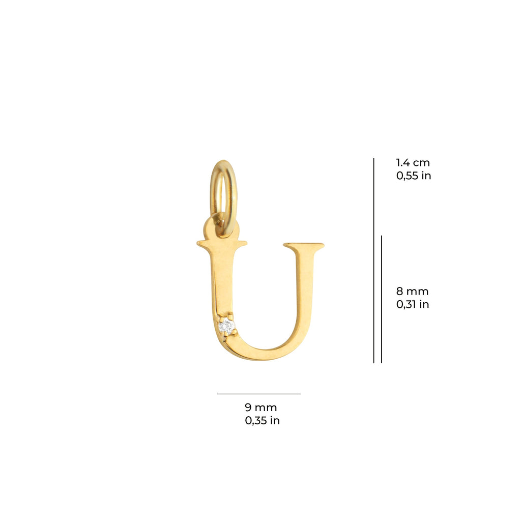 Letter U Charm Solid Gold