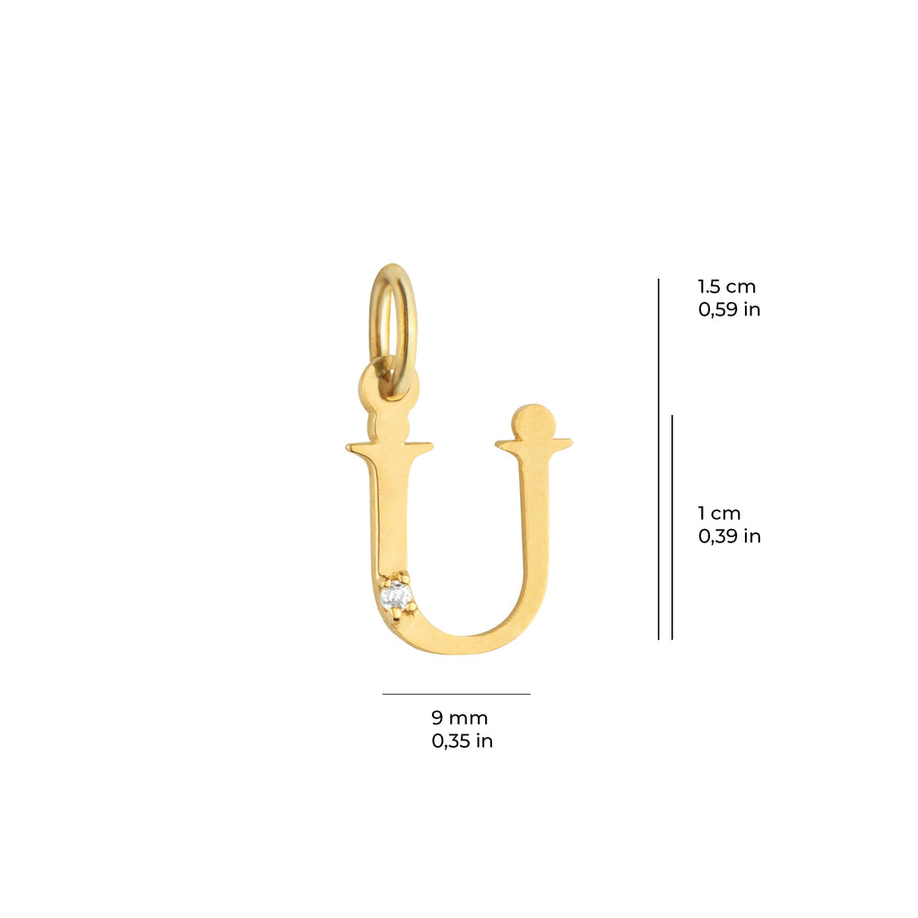 Letter U Charm Solid Gold