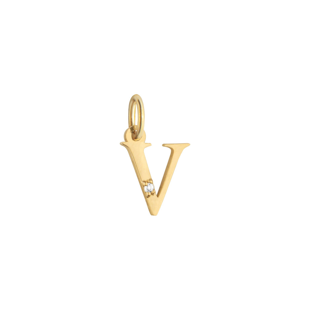 Letter V Charm Solid Gold