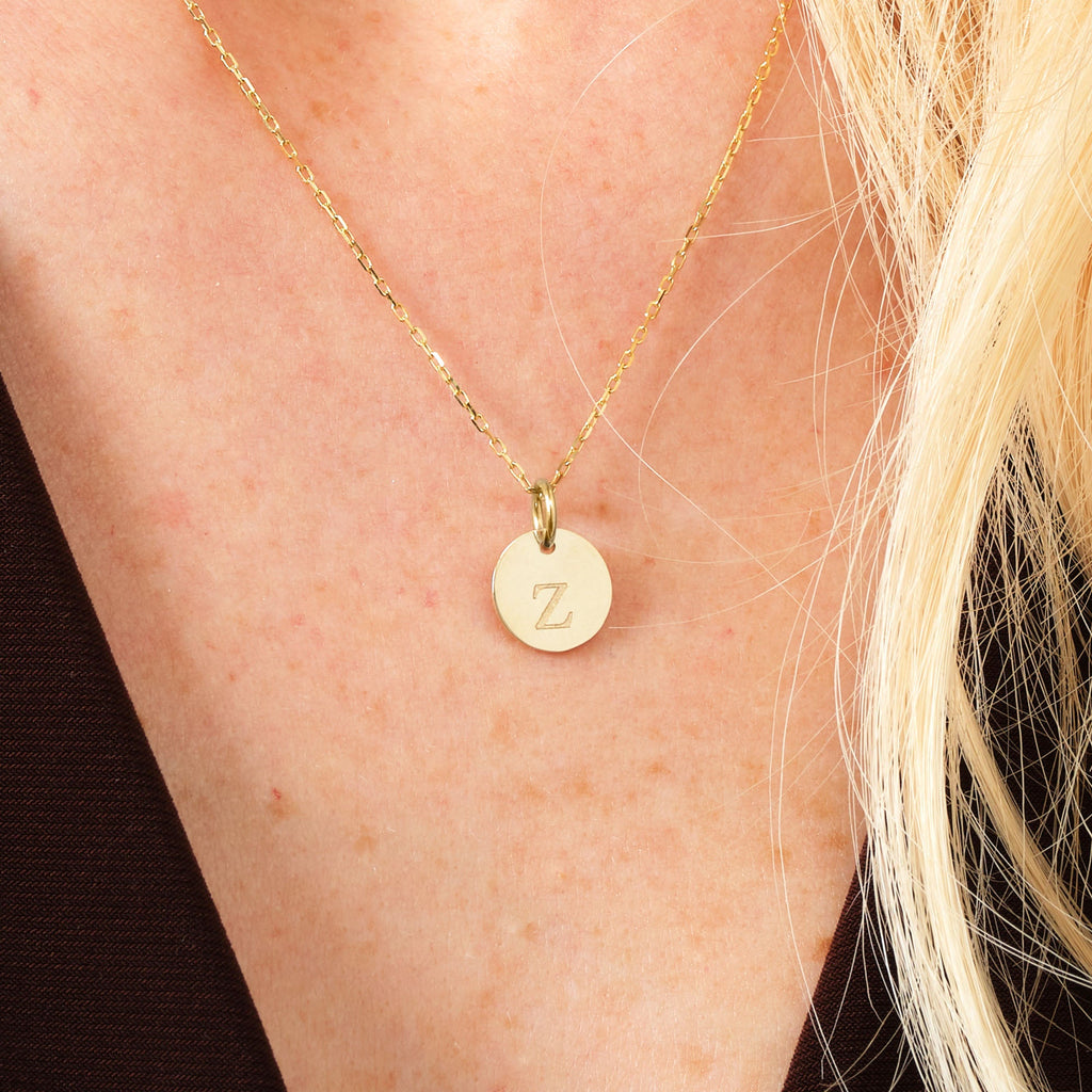 Personalized Round Disc Initial Charm Solid Gold