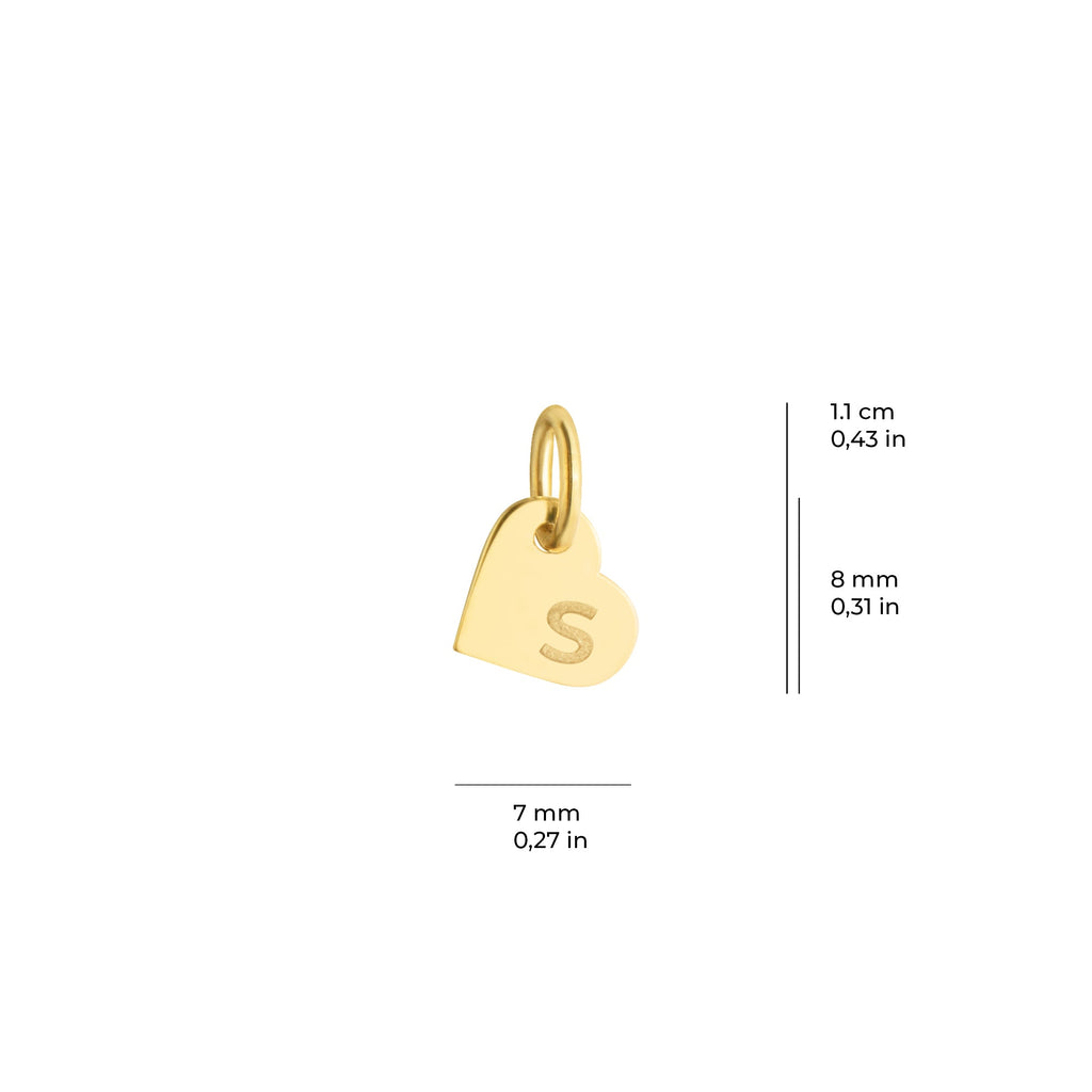 Personalized Small Heart Initial Plate Charm Solid Gold