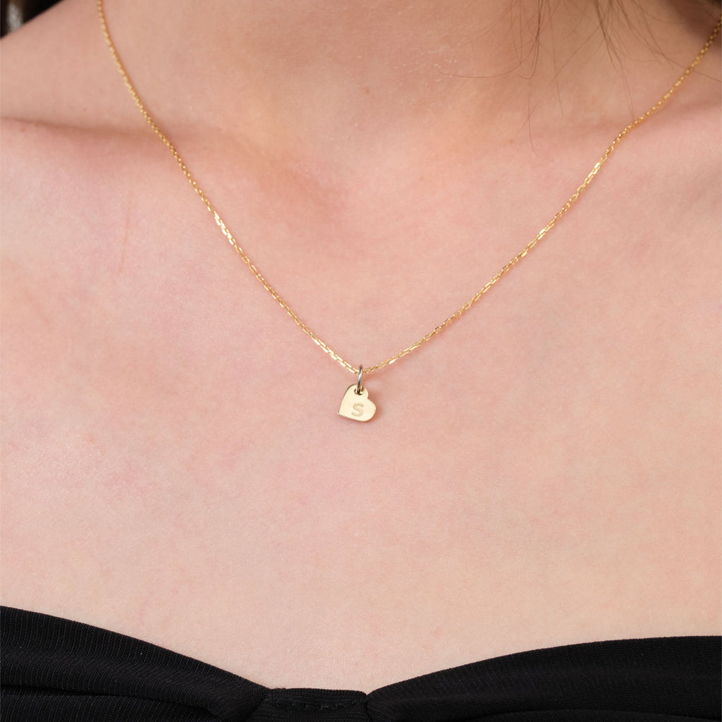 Personalized Small Heart Initial Plate Charm Solid Gold