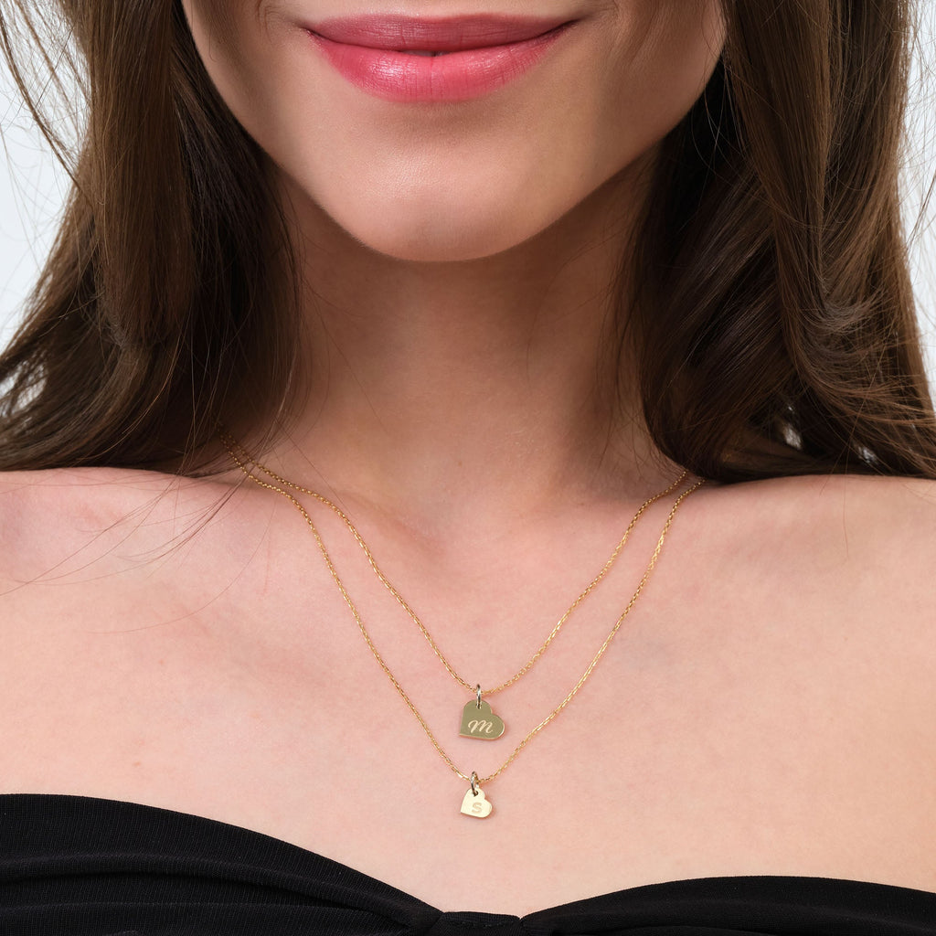 Personalized Small Heart Initial Plate Charm Solid Gold