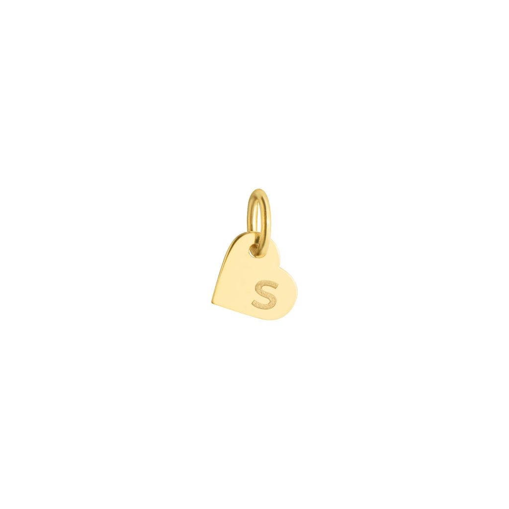 Personalized Small Heart Initial Plate Charm Solid Gold