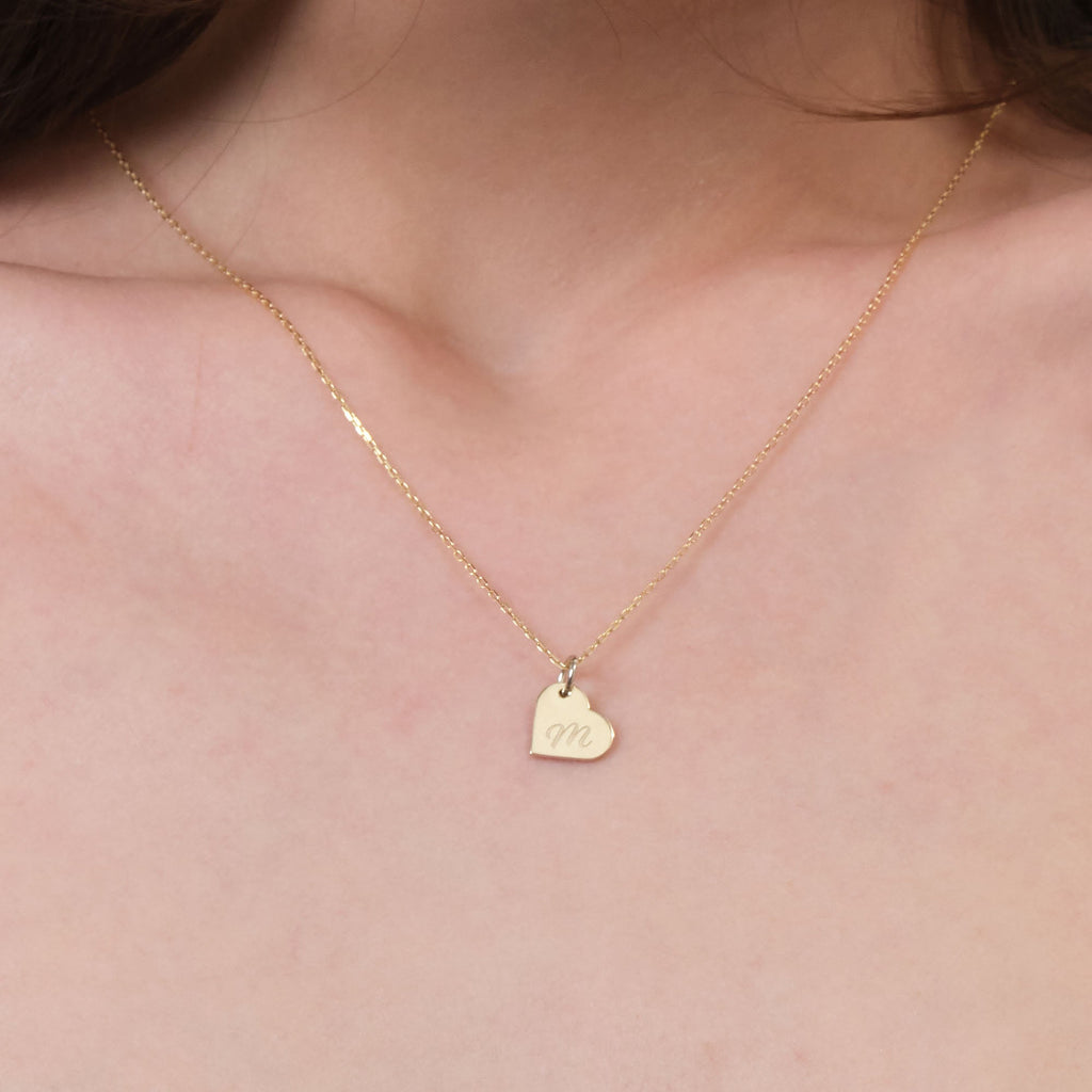 Personalized Heart Initial Plate Charm Solid Gold