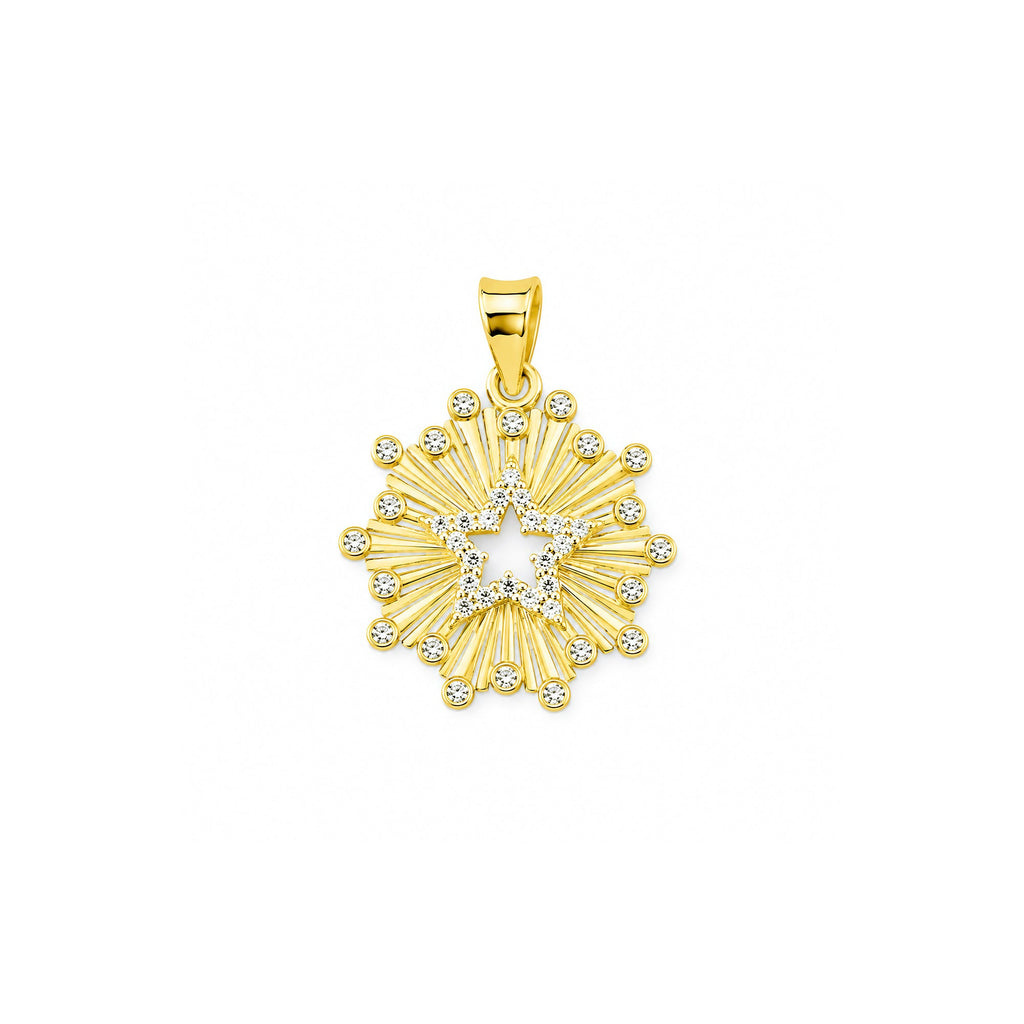 Sparkling Sun Star Pendant Solid Gold