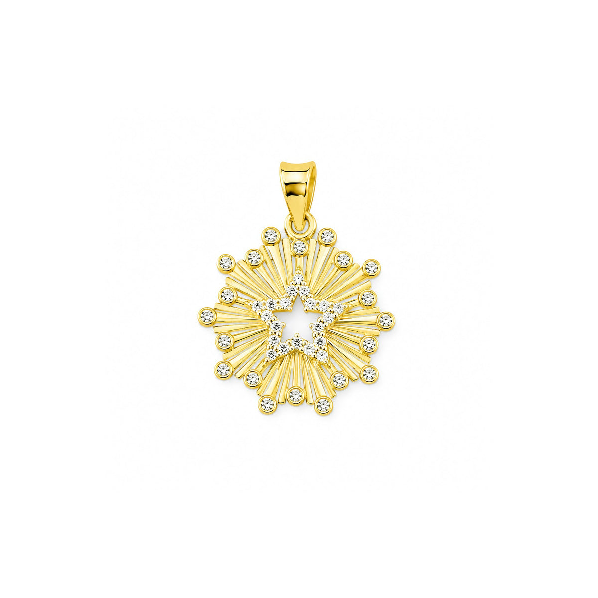 Sparkling Sun Star Pendant Solid Gold