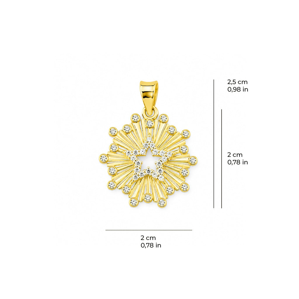 Sparkling Sun Star Pendant Solid Gold