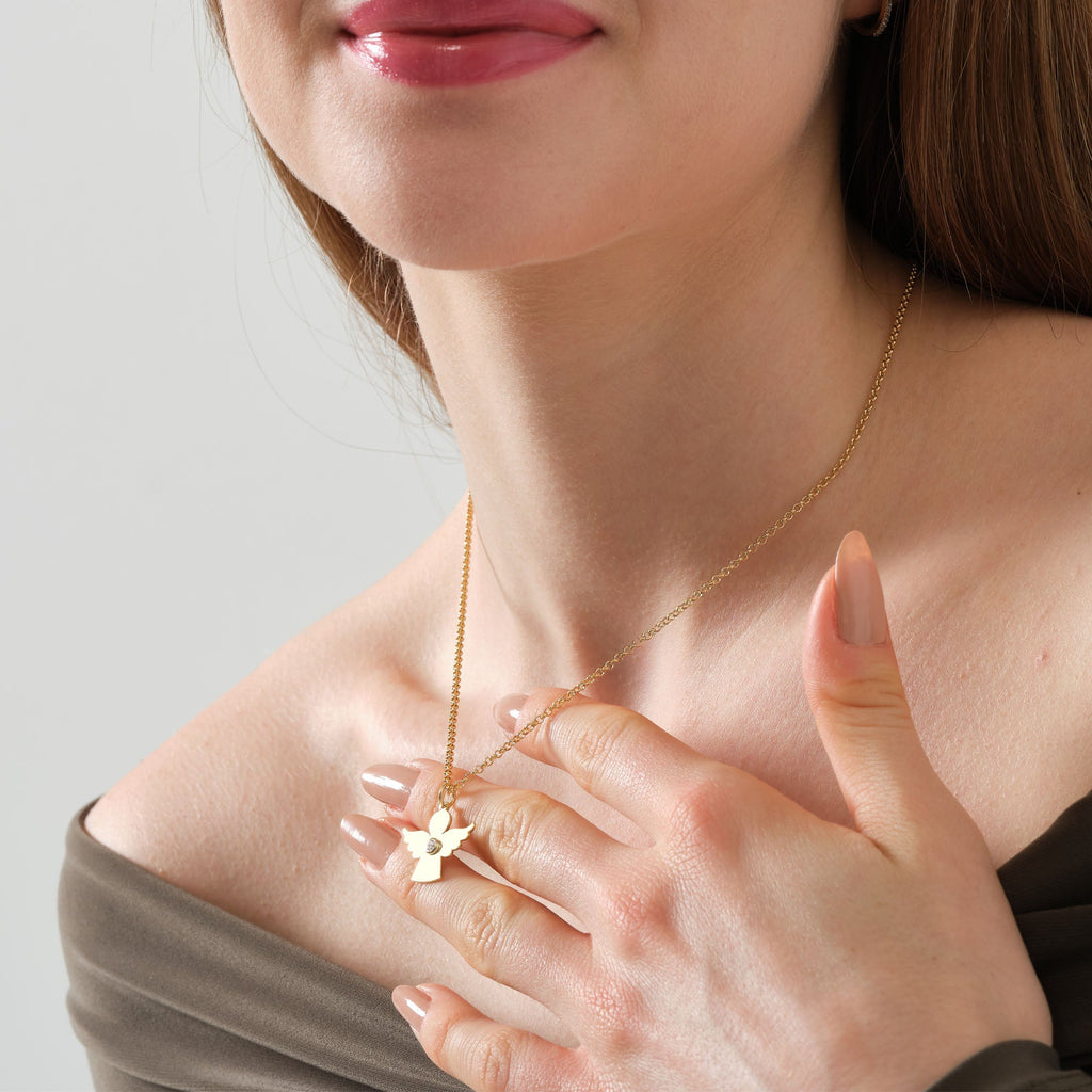 Lucky Angel Solitaire Pendant Solid Gold