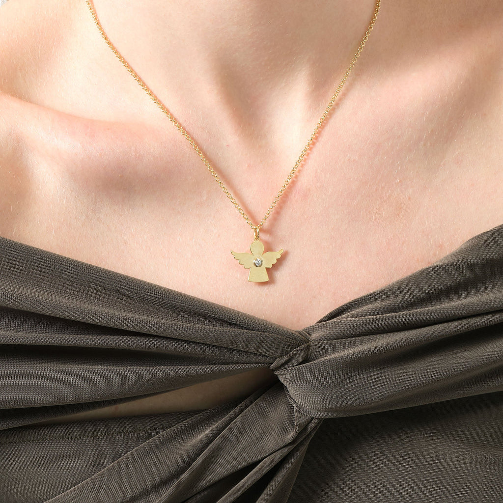 Lucky Angel Solitaire Pendant Solid Gold