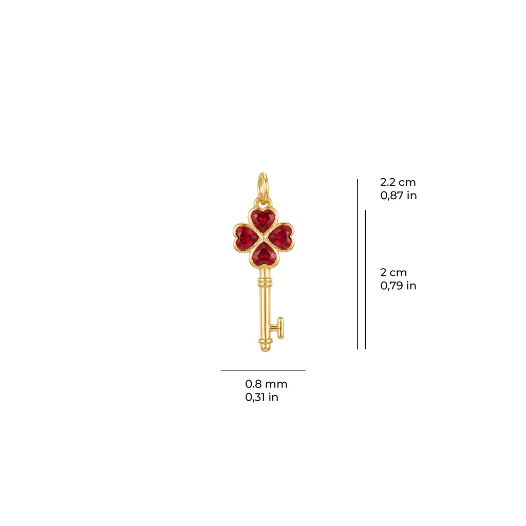 Red Clover Key Charm Solid Gold