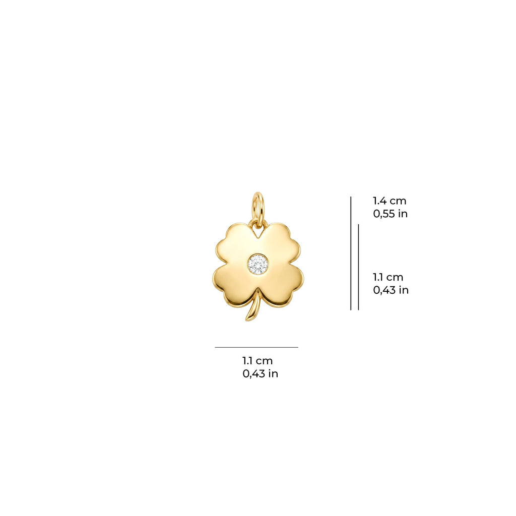 Solitaire Four Leaf Clover Charm Solid Gold