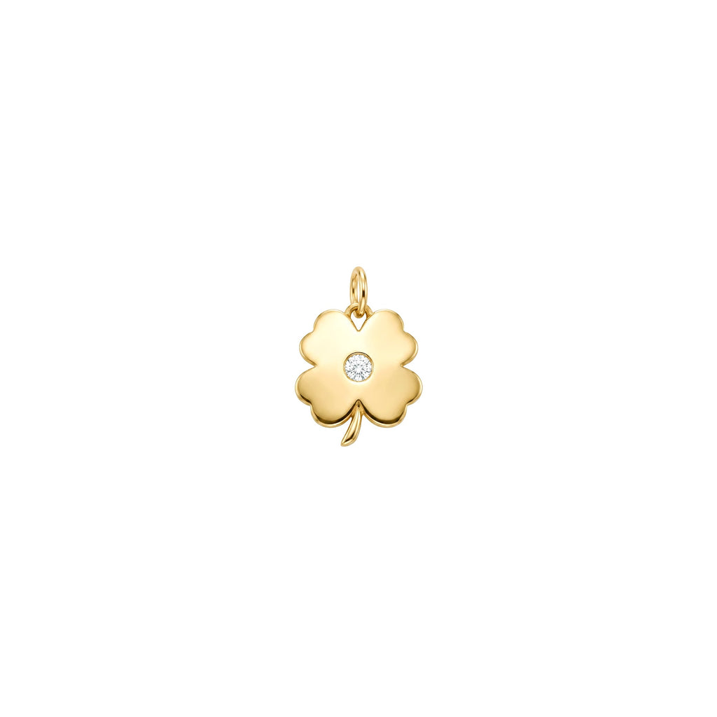 Solitaire Four Leaf Clover Charm Solid Gold