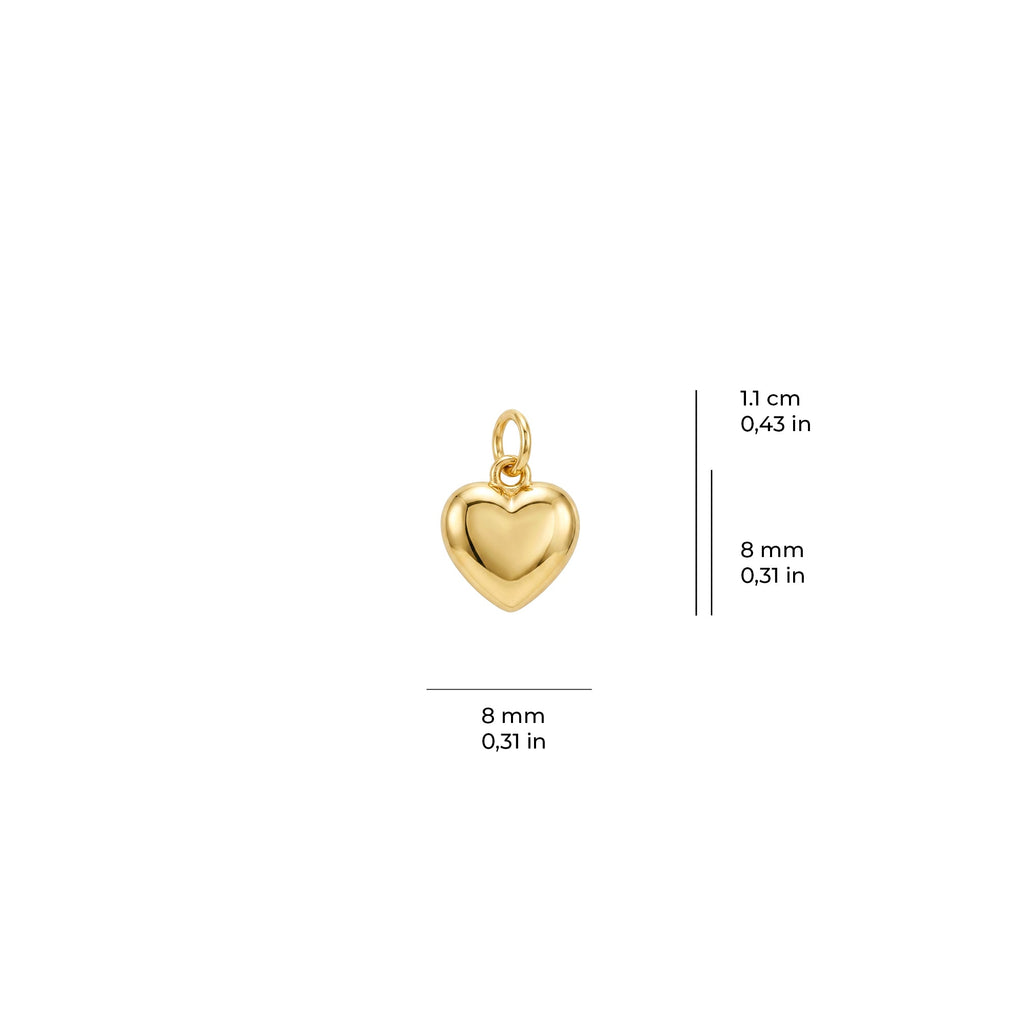 Tiny Puffy Heart Charm Solid Gold