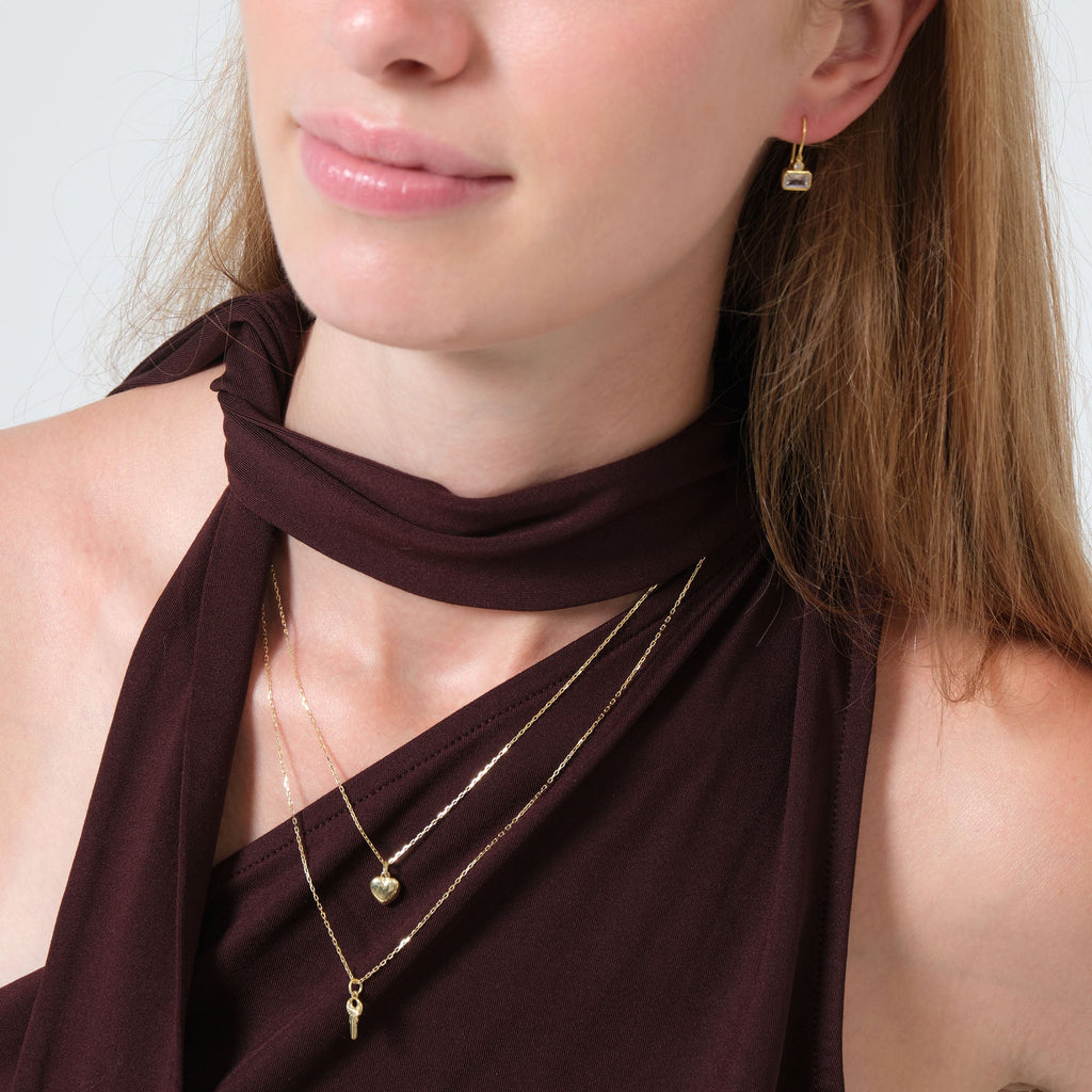 Tiny Puffy Heart Charm Solid Gold
