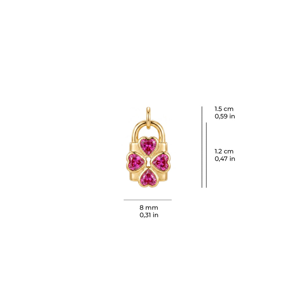 Pink Clover Lock Charm Solid Gold