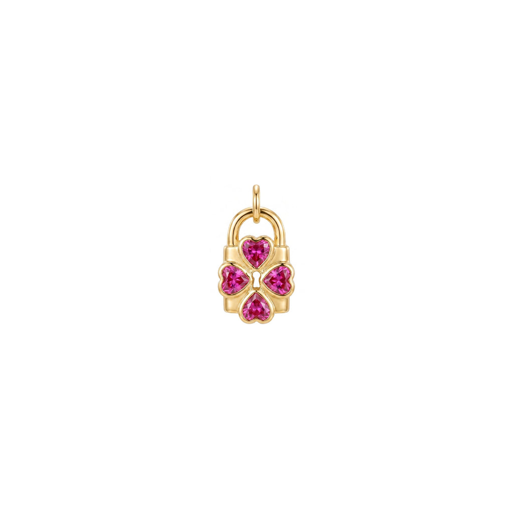 Pink Clover Lock Charm Solid Gold